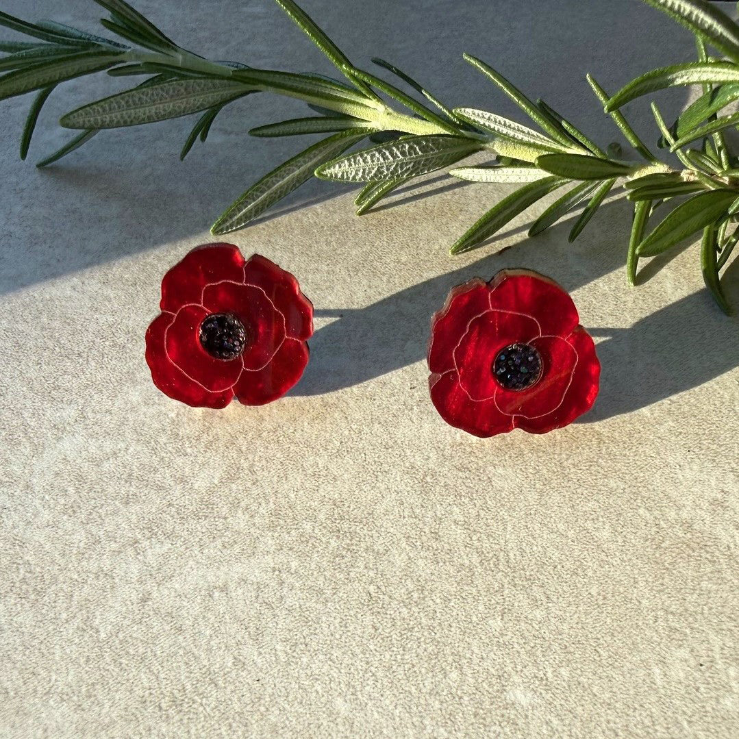 Poppy Flower Stud Earrings