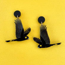 Load image into Gallery viewer, Preorder Yellow-Tailed Black Cockatoo earrings
