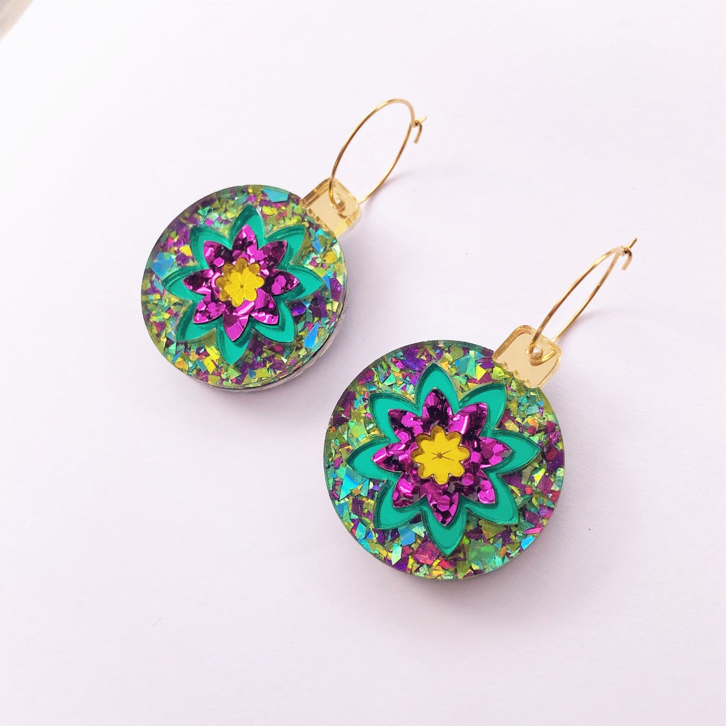 Glitter Bauble earrings - Green/Purple