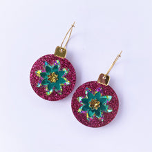 Load image into Gallery viewer, Glitter Bauble earrings - Fuchsia/Green
