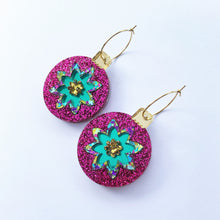 Load image into Gallery viewer, Glitter Bauble earrings - Fuchsia/Green
