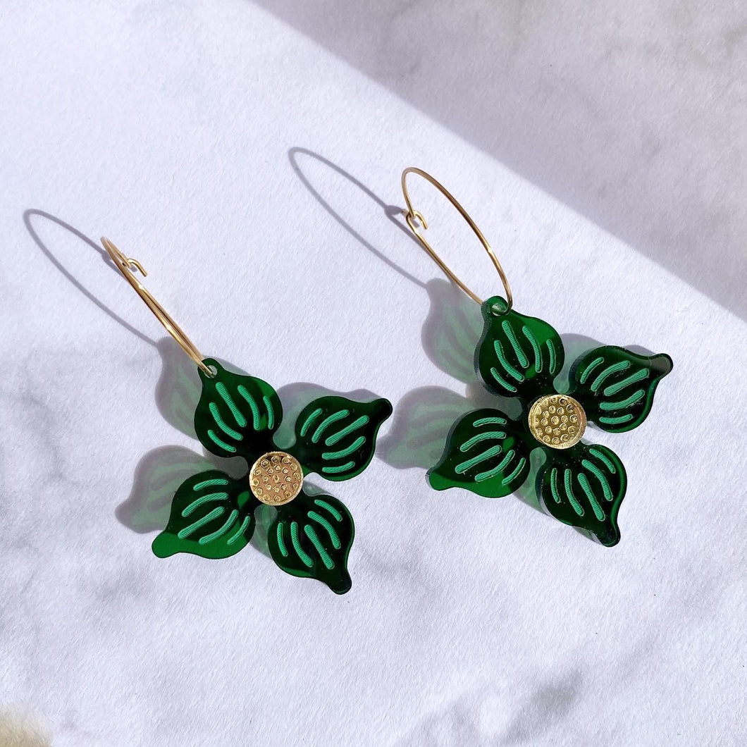 Flower Hoop earrings - Dark Green