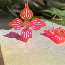 Load image into Gallery viewer, Flower Hoop earrings - Neon Pink
