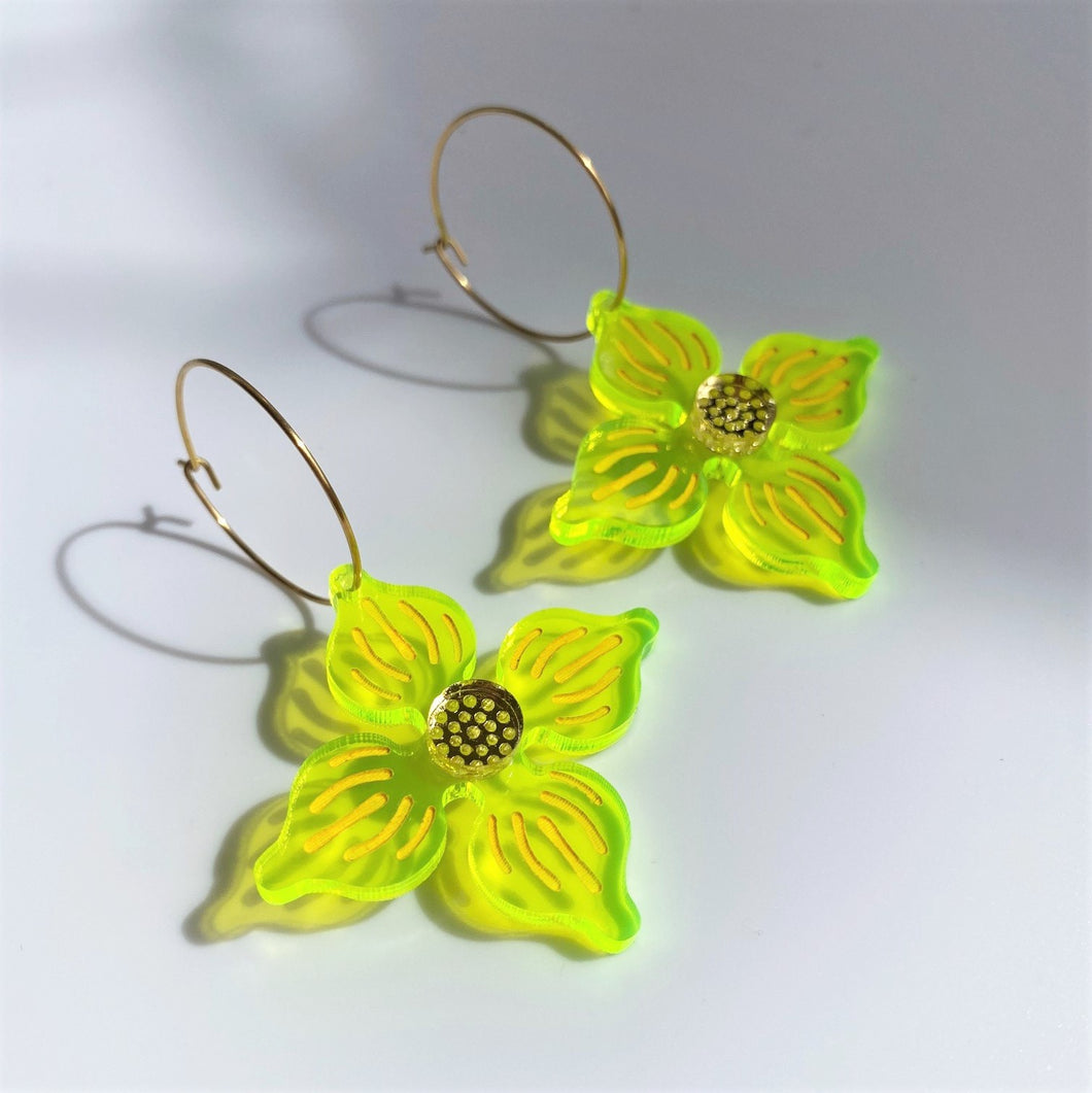 Flower Hoop earrings - Neon yellow