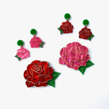 Load image into Gallery viewer, Rose earrings - Red Marble
