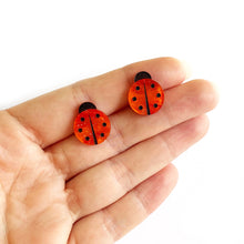 Load image into Gallery viewer, Ladybug earrings - Orange Marble Glitter
