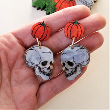 Load image into Gallery viewer, Preorder Skull &amp; Pumpkin earrings
