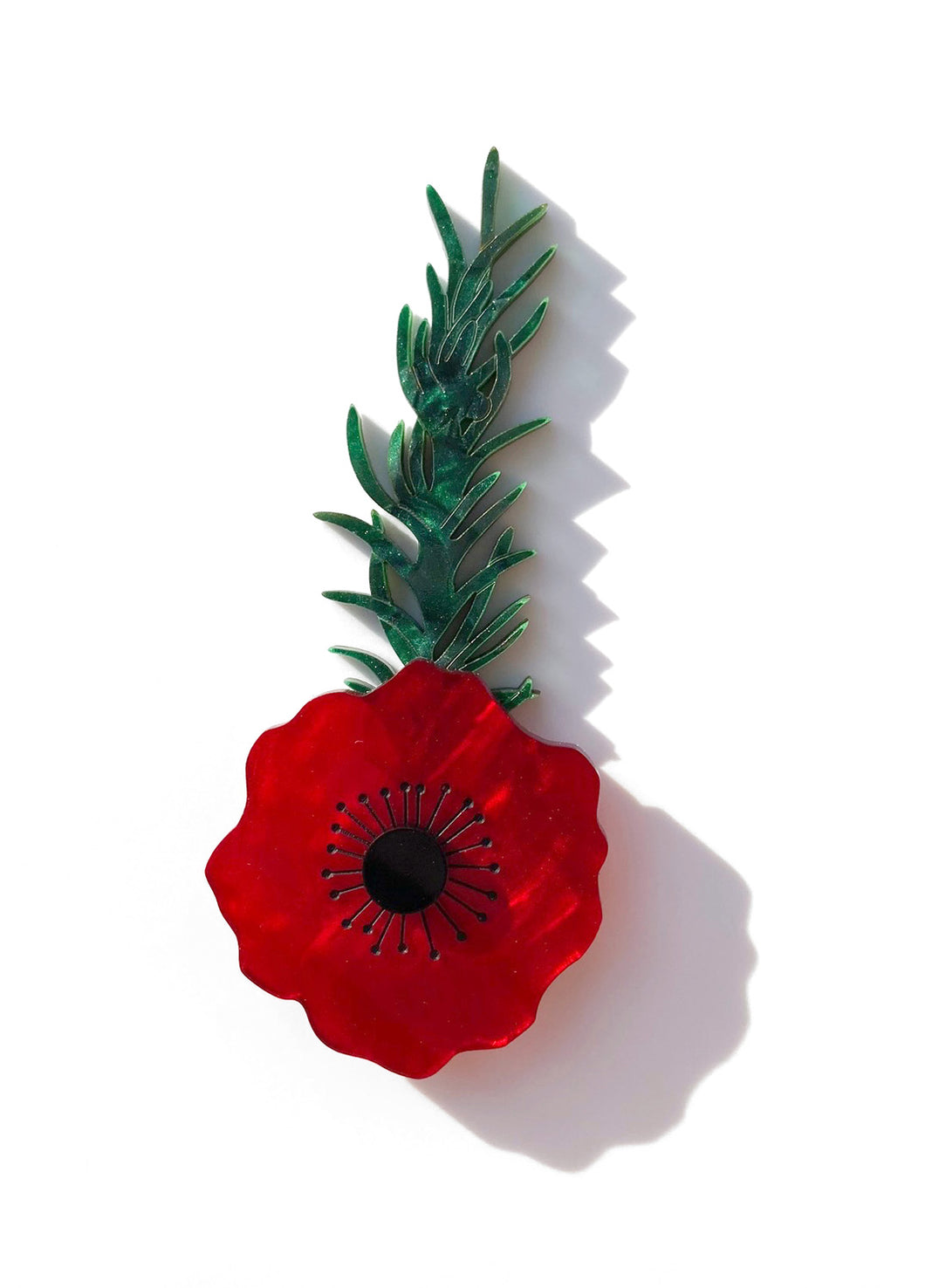 Poppy with Rosemary brooch - Red Marble