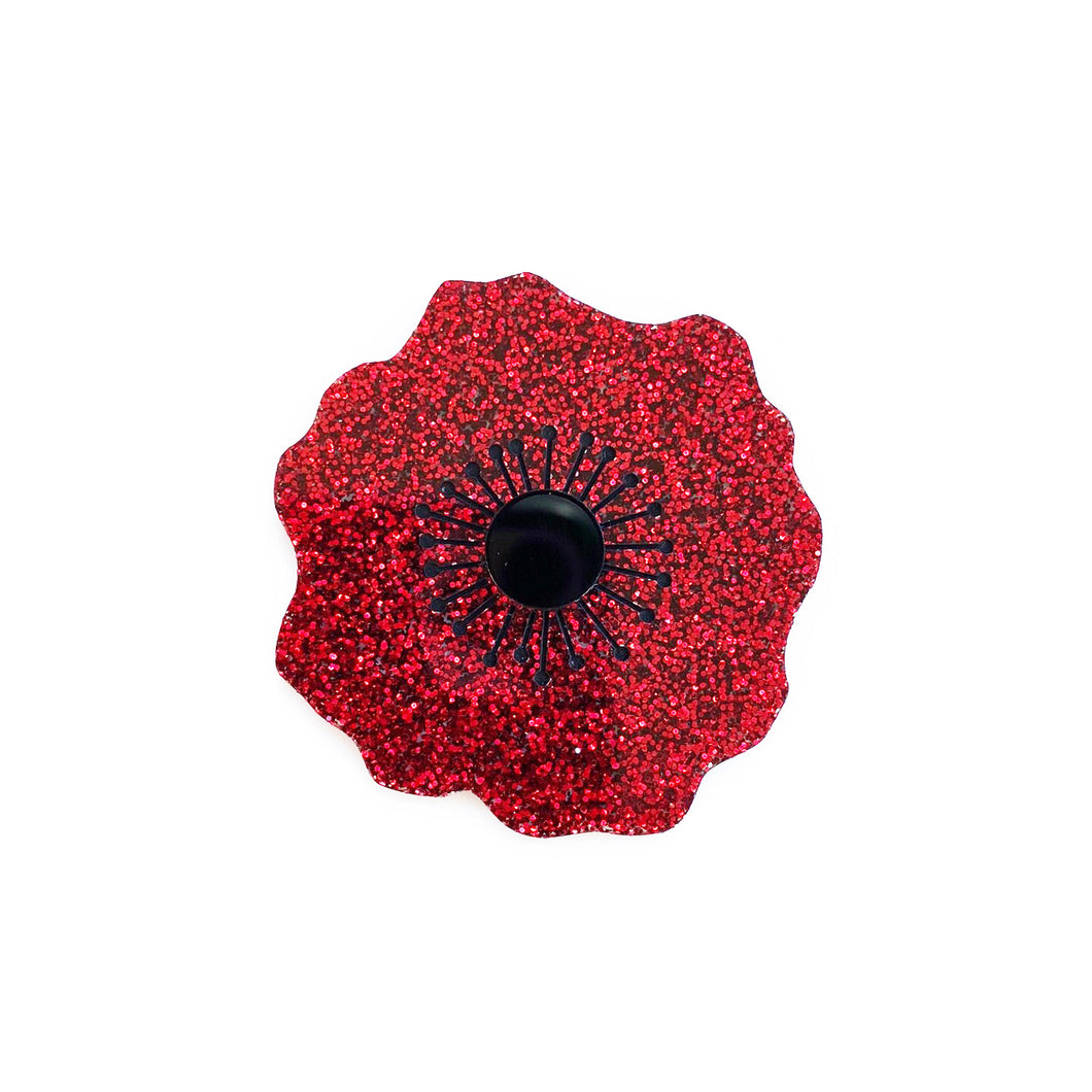 Poppy brooch - Red Glitter
