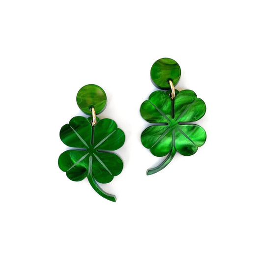Four Leaf Clover drop earrings - Green Marble