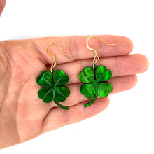 Load image into Gallery viewer, Four Leaf Clover drop earrings - Green Marble
