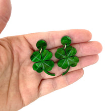 Load image into Gallery viewer, Four Leaf Clover drop earrings - Green Marble
