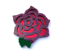 Load image into Gallery viewer, Rose brooch -  Magenta glitter &amp; Red mirror
