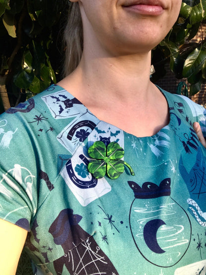 Four Leaf Clover brooch - Green Marble