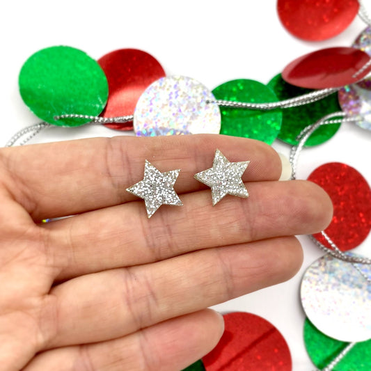 Silver Glitter Star stud earrings