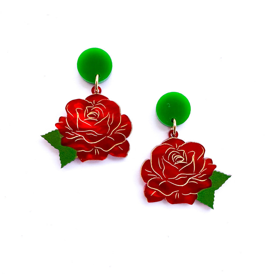 Rose earrings - Red Marble