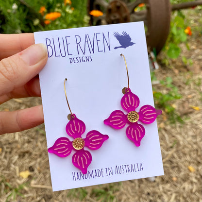 Flower Hoop earrings - Magenta
