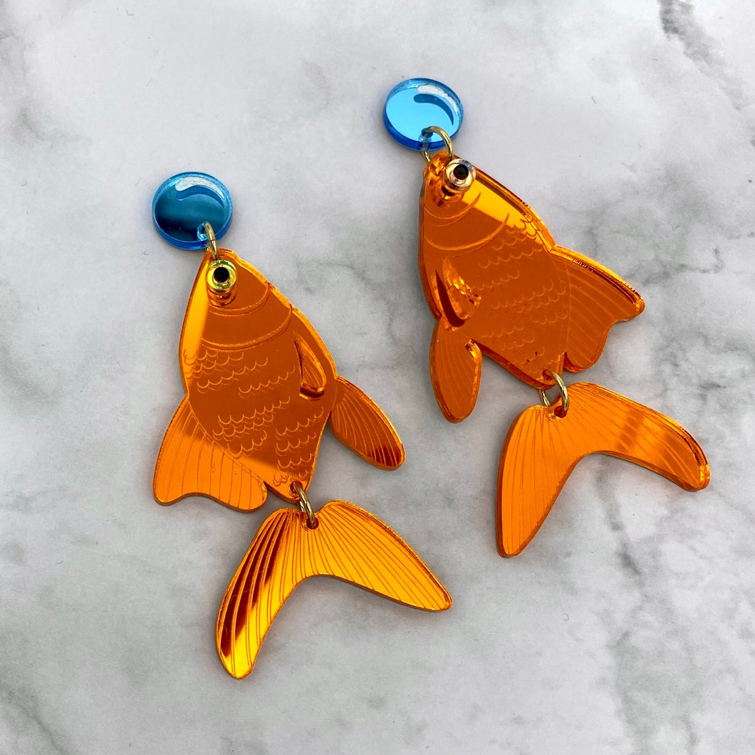 Large Goldfish earrings - Orange Mirror