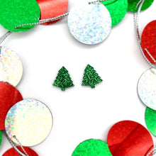 Load image into Gallery viewer, Green Tree Glitter stud earrings
