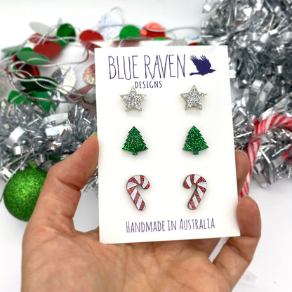 Green Tree Glitter stud earrings