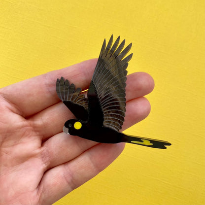 Yellow-Tailed Black Cockatoo brooch