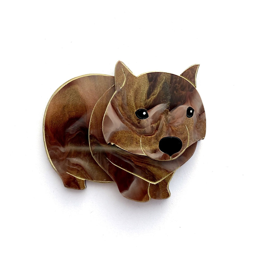 Bundy the Wombat brooch - Brown/Gold Swirl