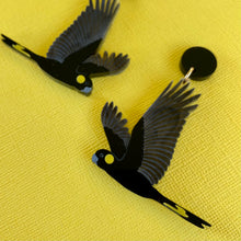 Load image into Gallery viewer, Preorder Yellow-Tailed Black Cockatoo earrings
