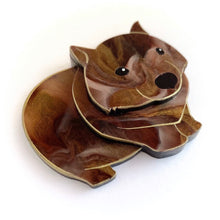 Load image into Gallery viewer, Bundy the Wombat brooch - Brown/Gold Swirl
