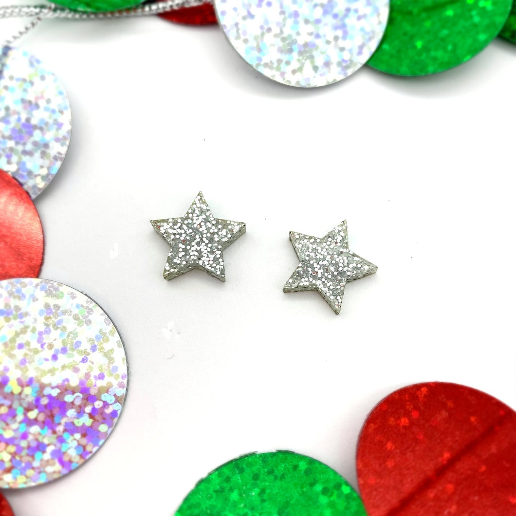 Silver Glitter Star stud earrings