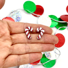 Load image into Gallery viewer, Red Candy Cane Glitter stud earrings
