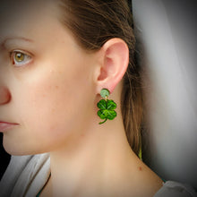 Load image into Gallery viewer, Four Leaf Clover drop earrings - Green Marble
