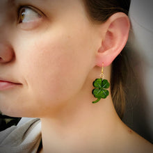 Load image into Gallery viewer, Four Leaf Clover drop earrings - Green Marble
