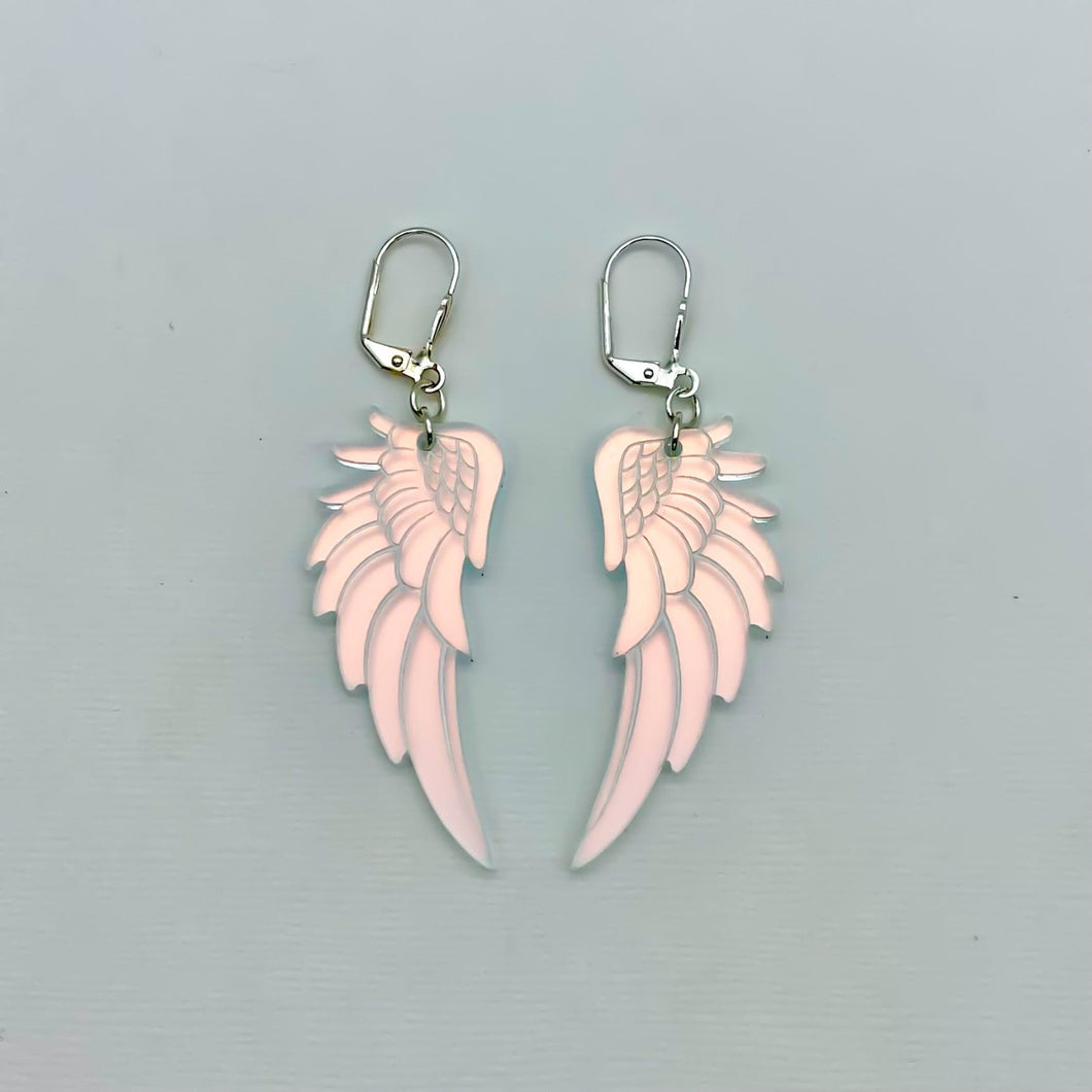 Angel Wing Drop Earrings - Frosted Iridescent