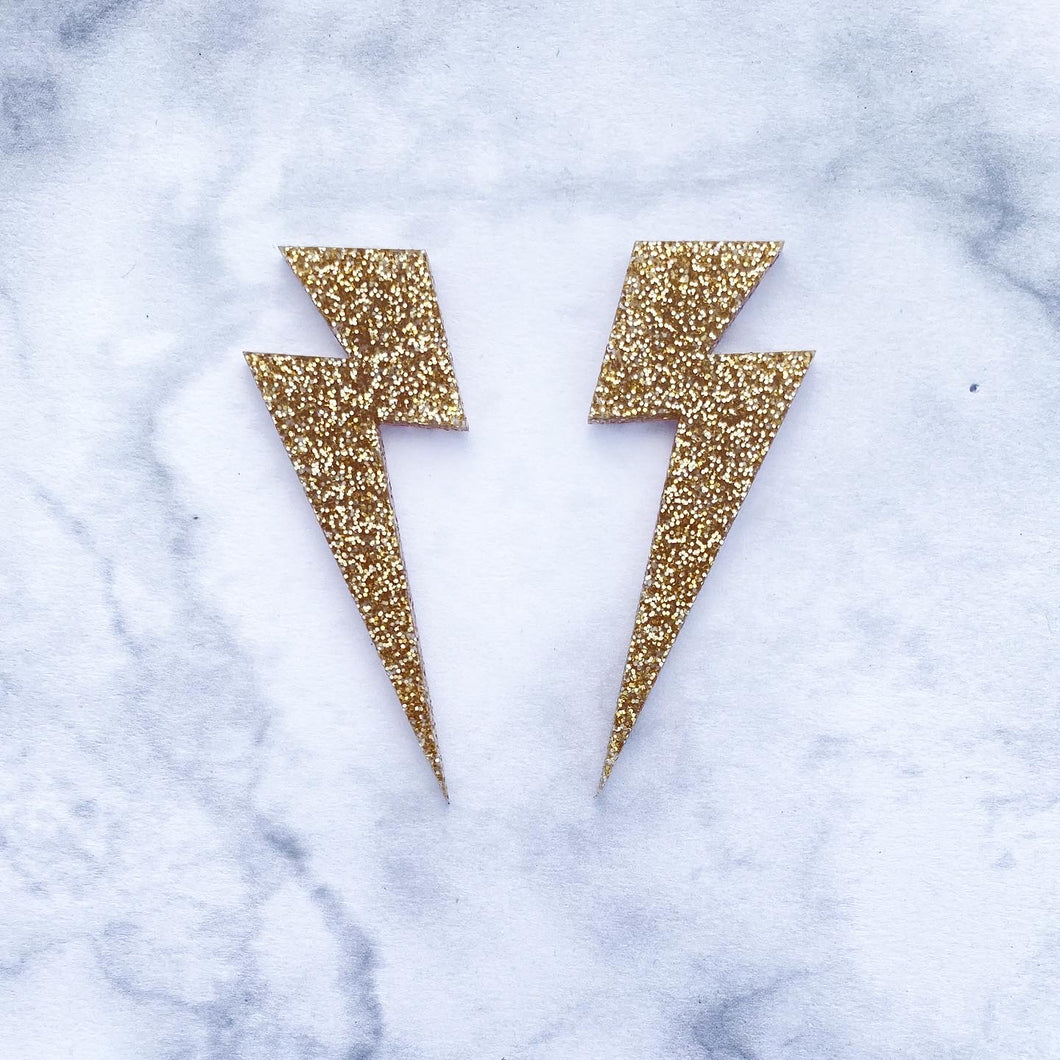 Lightening Bolt Studs - Gold Glitter