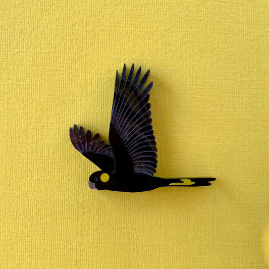 Yellow-Tailed Black Cockatoo brooch