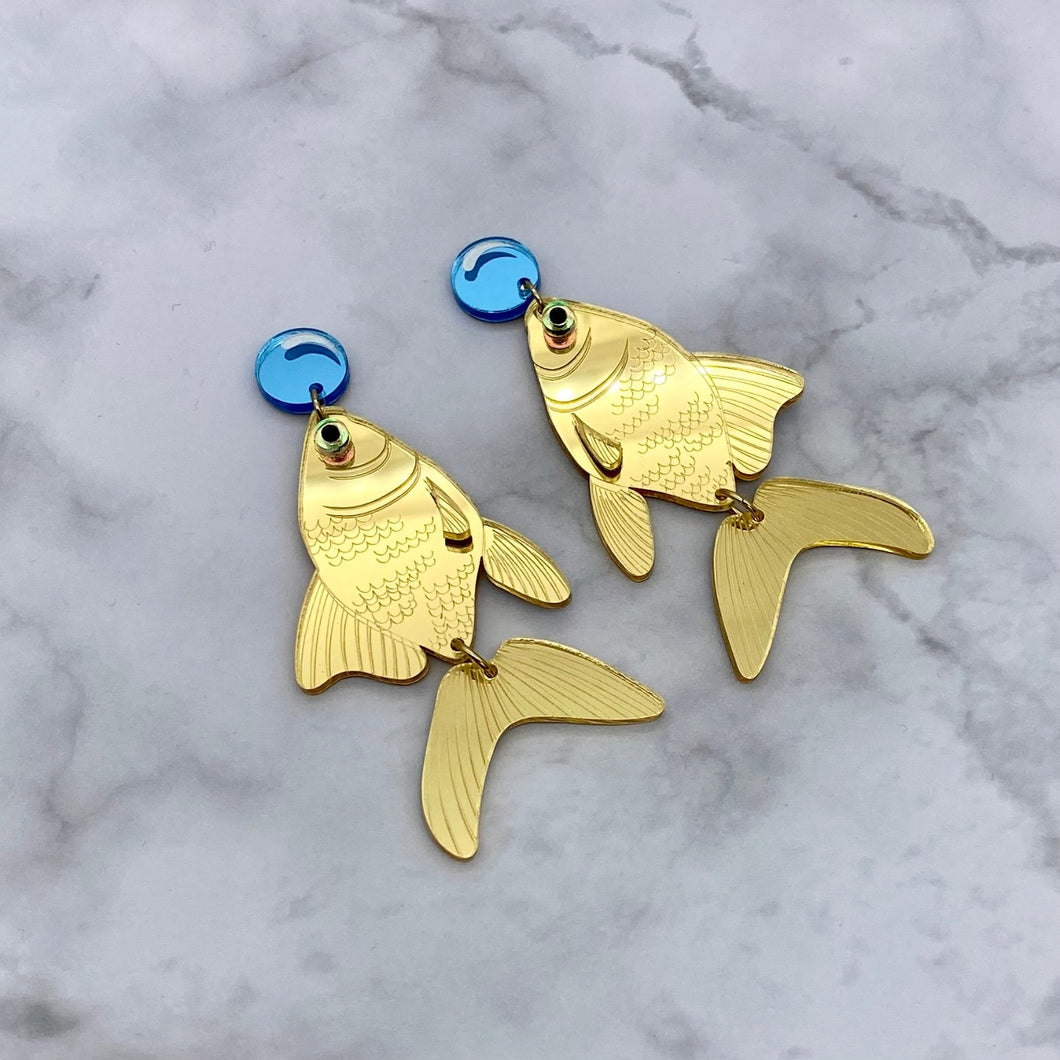 Large Goldfish earrings - Gold Mirror