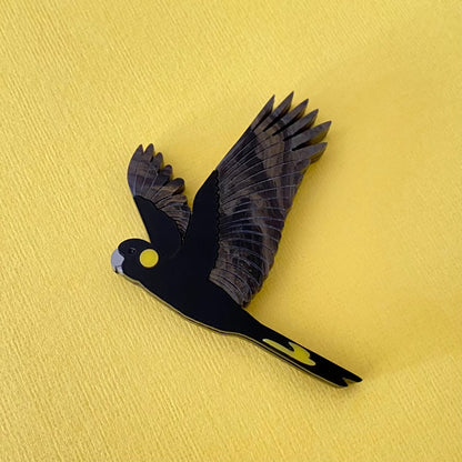Yellow-Tailed Black Cockatoo brooch