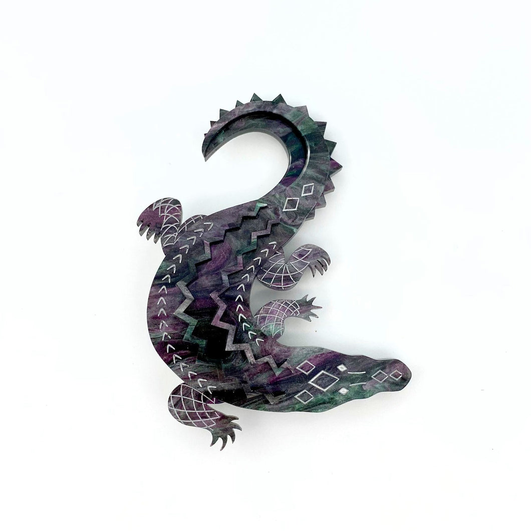 Salty Steve Crocodile brooch - Purple/Green
