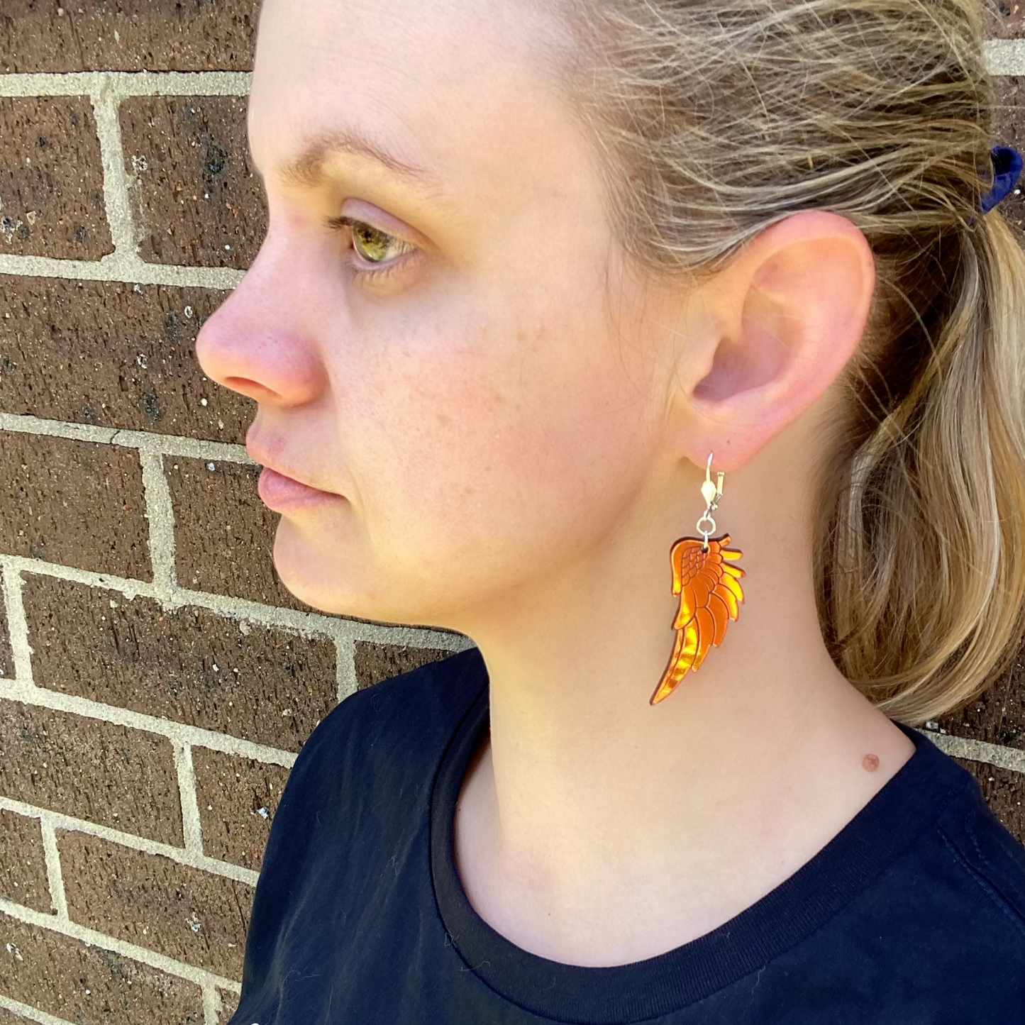 Angel Wing Drop Earrings - Black Iridescent