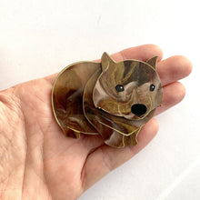 Load image into Gallery viewer, Bundy the Wombat brooch - Brown/Gold Swirl
