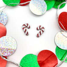 Load image into Gallery viewer, Red Candy Cane Glitter stud earrings
