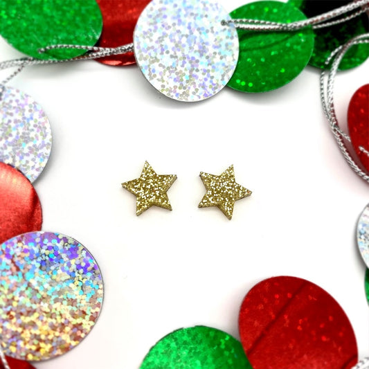 Gold Glitter Star stud earrings
