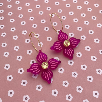Flower Hoop earrings - Magenta
