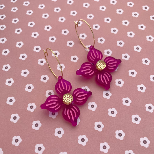 Flower Hoop earrings - Magenta