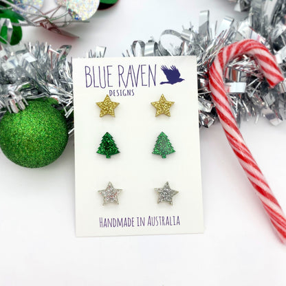 Green Tree Glitter stud earrings