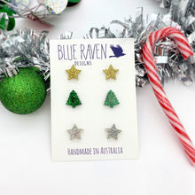 Load image into Gallery viewer, Green Tree Glitter stud earrings

