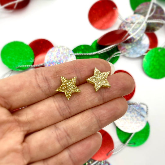 Gold Glitter Star stud earrings