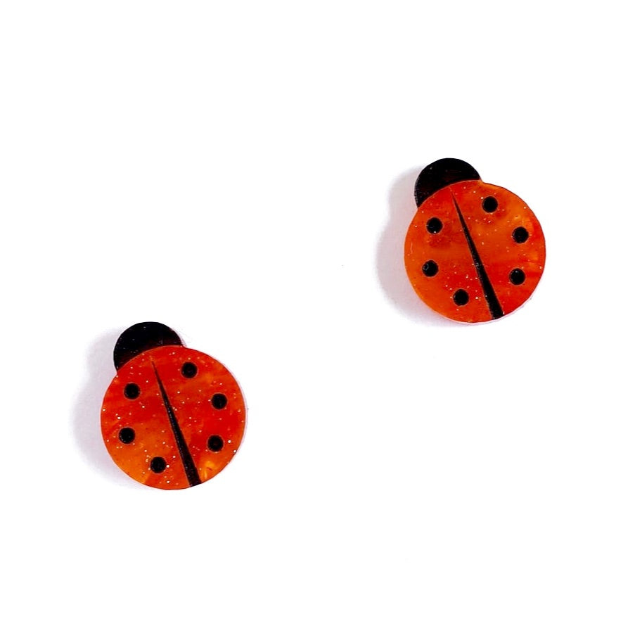 Ladybug earrings - Orange Marble Glitter