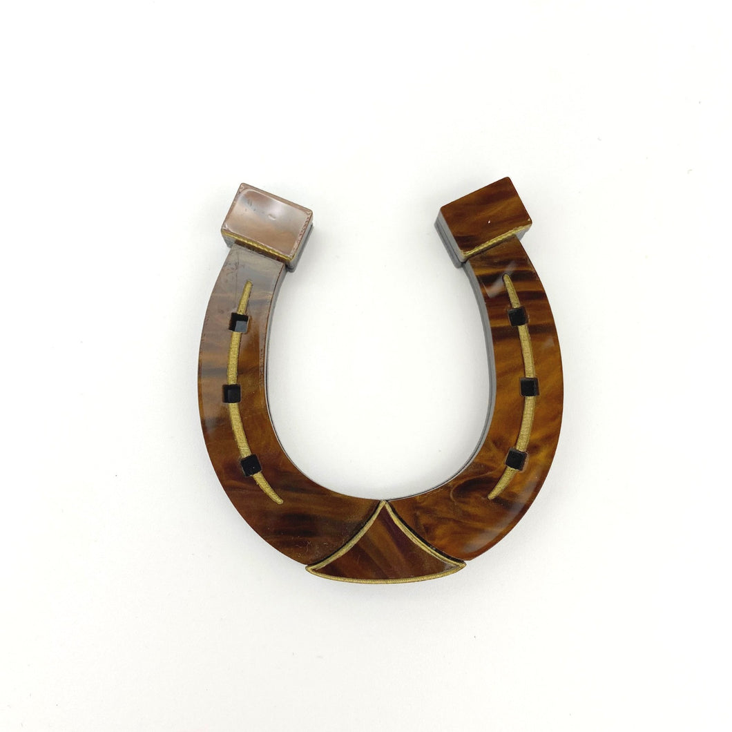 SAMPLE Lucky Horseshoe brooch - Brown Marble